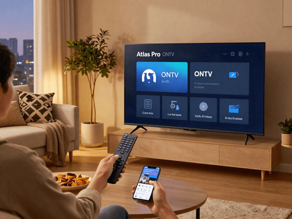 Expérience immersive avec Atlas Pro ONTV dans un salon moderne.